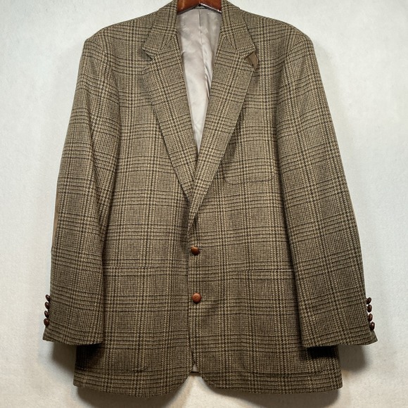 Vintage Lands‎ End Men's Houndstooth Wool Tweed Sport Coat Jacket 43 Long